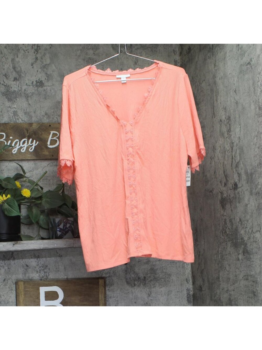 Charter Club Lace-Trimmed V-Neck Knit Top 100142938MS Sandy Pink 2XL
